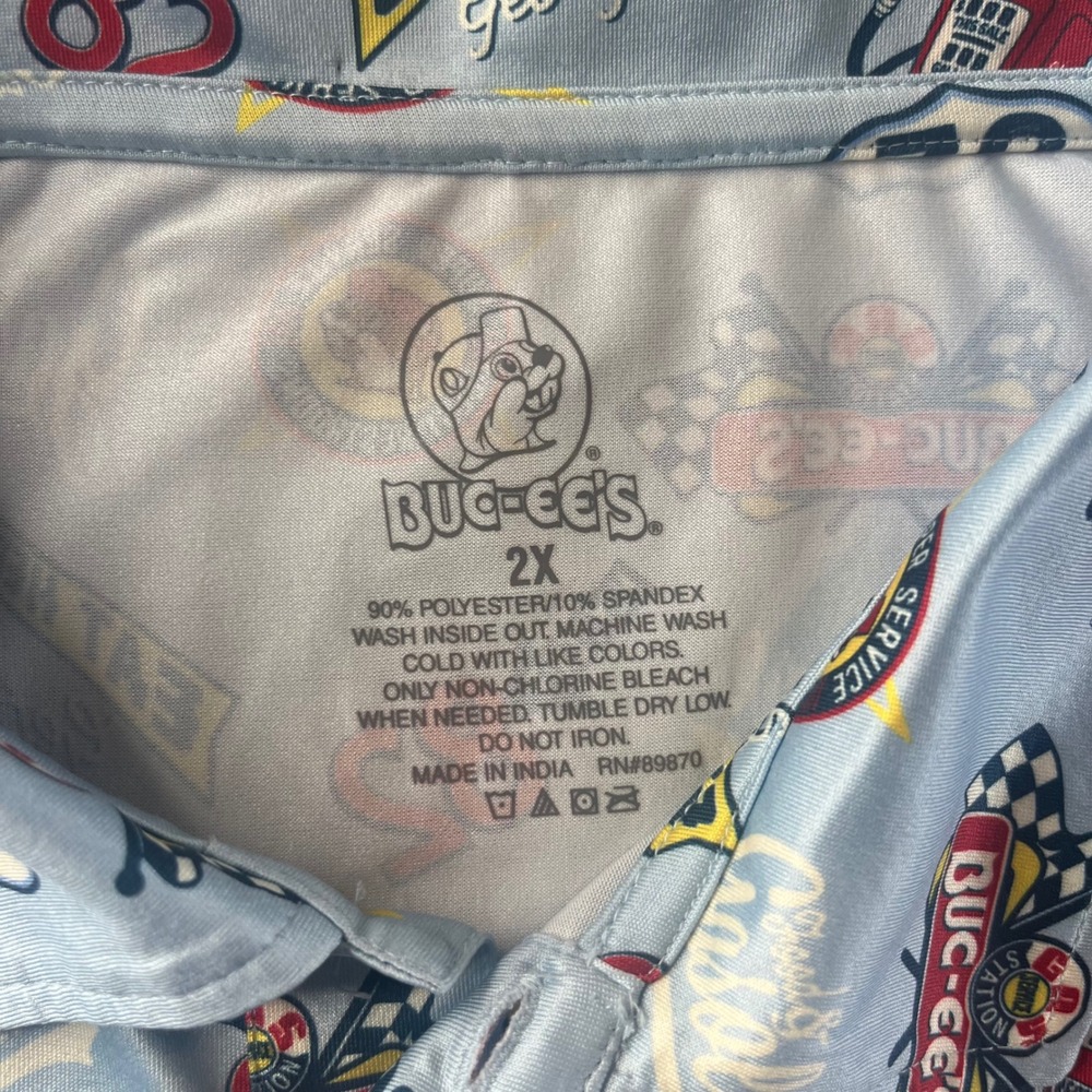 Buc-ee's Performance Polo Shirt Mens 2X Blue Road Trip Gas Station Graphics - Picture 2 of 6
